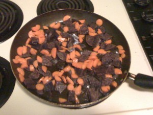 Purple potatoes with orange carrots (and did you know most carrots where white when they were first domesticated?)
